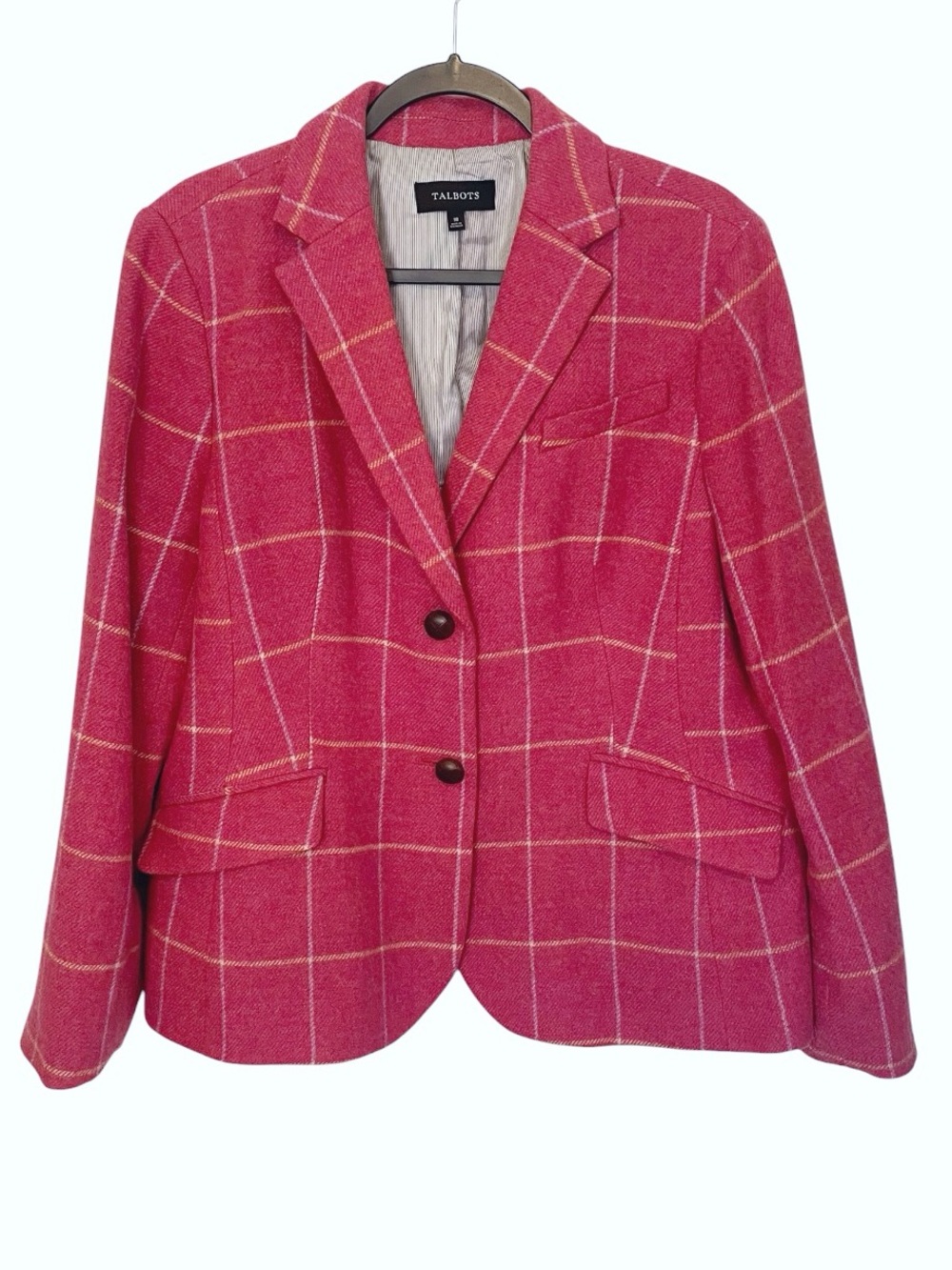 Talbots Pink Windowpane Two-Button Wool-Blend Blazer